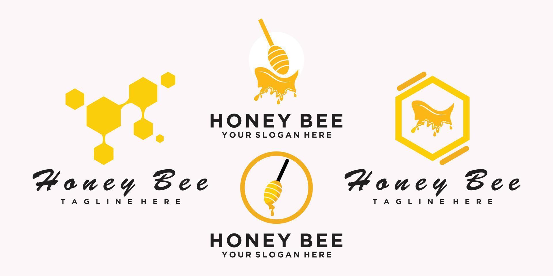impostato miele ape logo modello design con creativo concetto premio vettore