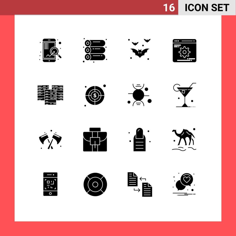 16 creativo icone moderno segni e simboli di dati centro pipistrelli ottimizzazione sviluppo modificabile vettore design elementi