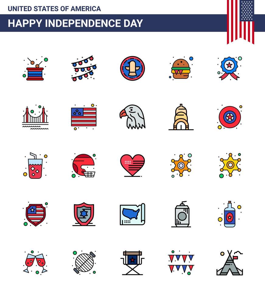 25 creativo Stati Uniti d'America icone moderno indipendenza segni e 4 ° luglio simboli di indagare pasto americano cibo hamburger modificabile Stati Uniti d'America giorno vettore design elementi