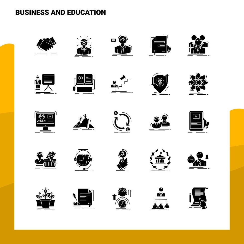25 attività commerciale e formazione scolastica icona impostato solido glifo icona vettore illustrazione modello per ragnatela e mobile idee per attività commerciale azienda