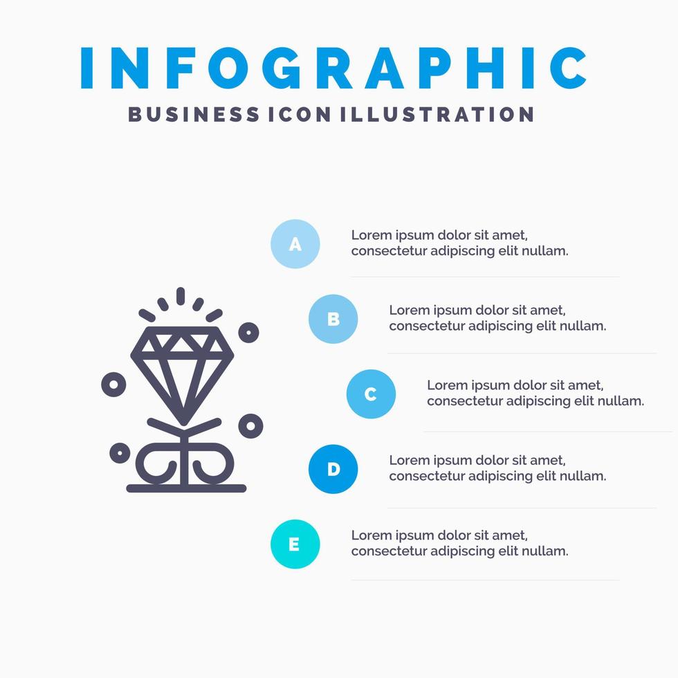 diamante amore cuore nozze linea icona con 5 passaggi presentazione infografica sfondo vettore