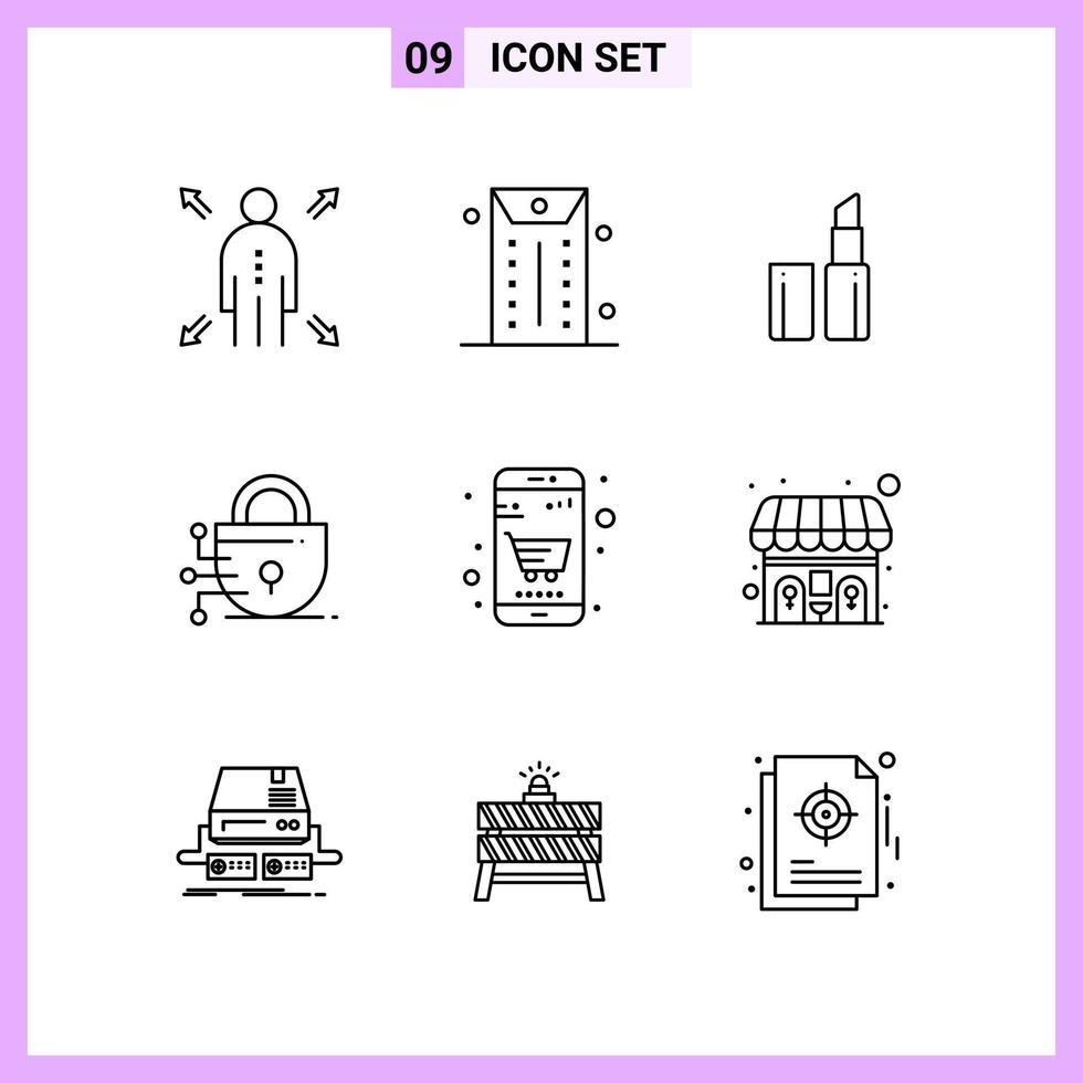 9 icone nel linea stile schema simboli su bianca sfondo creativo vettore segni per ragnatela mobile e Stampa creativo nero icona vettore sfondo
