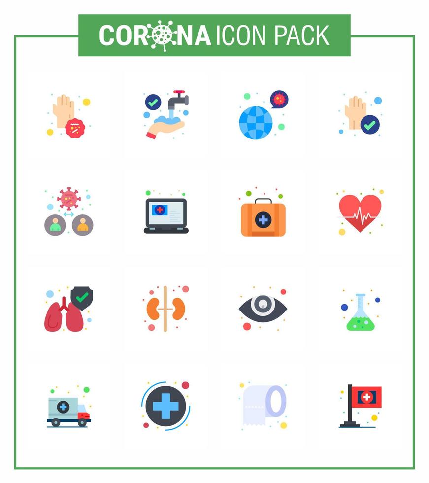 16 piatto colore coronavirus covid19 icona imballare come come puliti proteggere lavaggio mano covid virale coronavirus 2019 nov malattia vettore design elementi