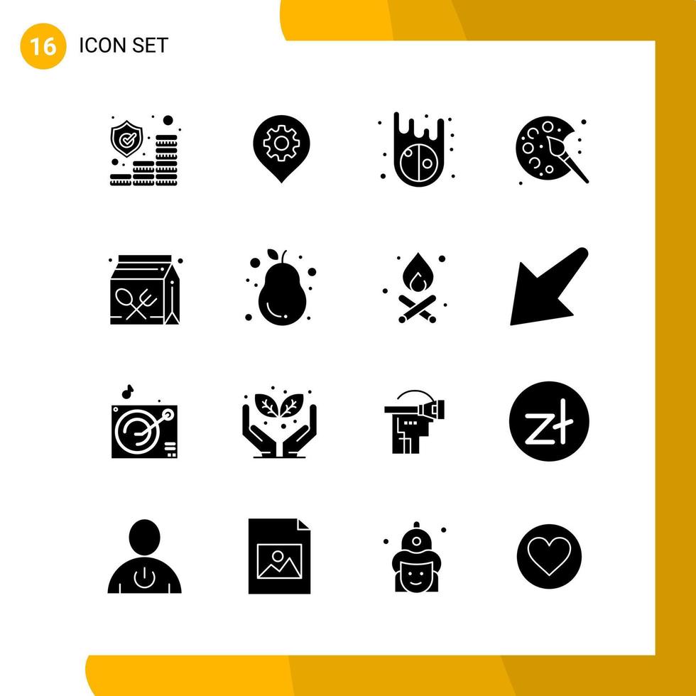 16 icona impostato solido stile icona imballare glifo simboli isolato su bianca backgound per di risposta sito web progettazione creativo nero icona vettore sfondo