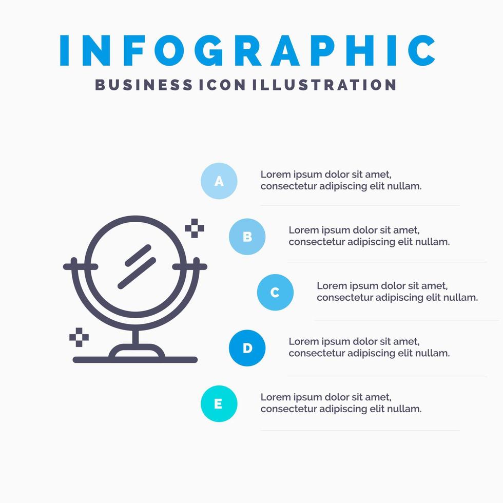 specchio pulizia pulito linea icona con 5 passaggi presentazione infografica sfondo vettore