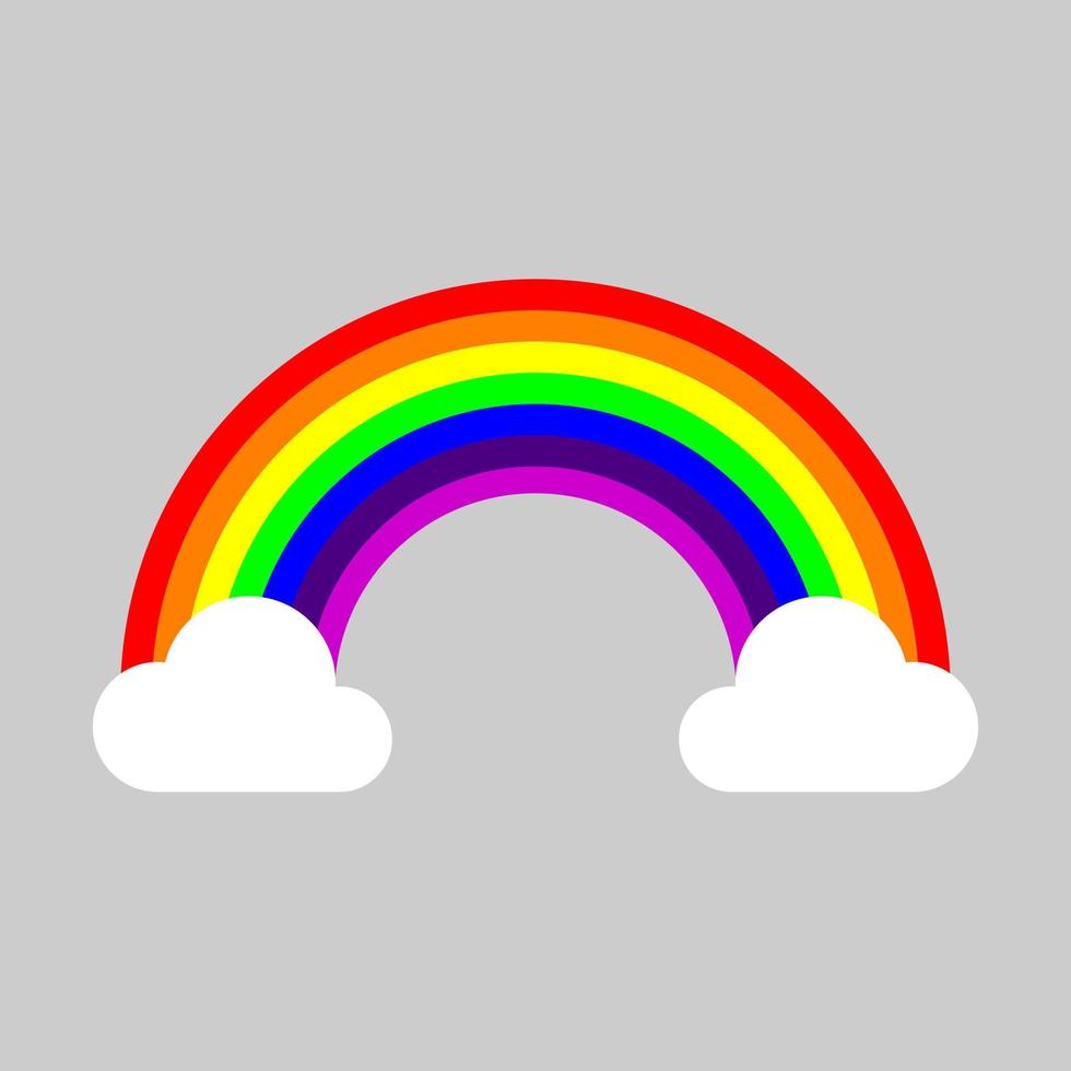 arcobaleno con nuvole nel piatto stile design isolato su grigio sfondo. vettore