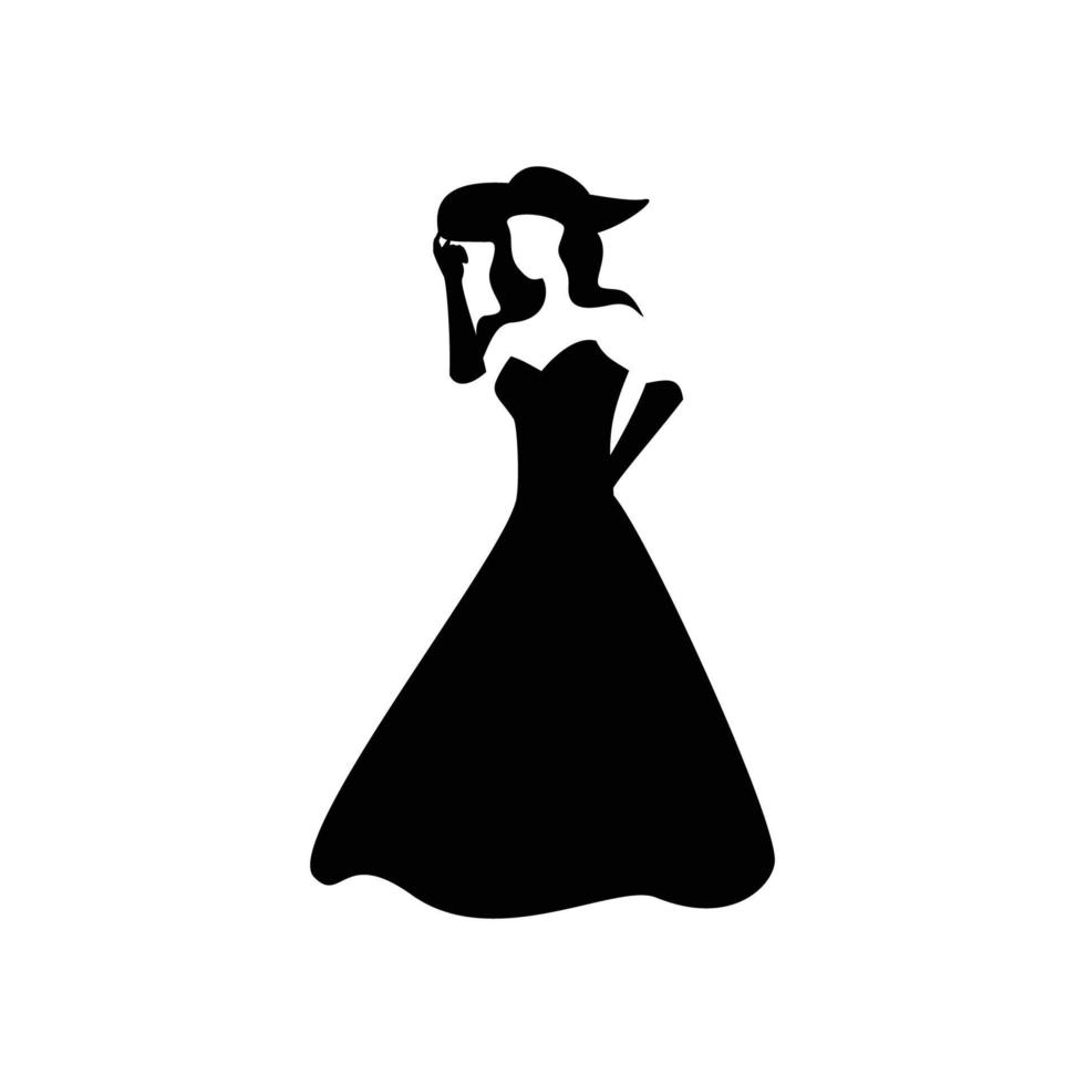 ragazza indossare vestito e cappello silhouette design. premio moda logo, cartello e simbolo. vettore
