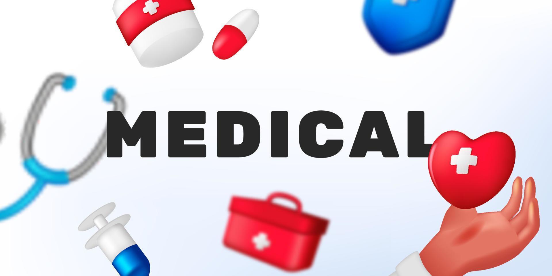 3d cartone animato focolare medico assistenza sanitaria con medico icona illustrazione concetto per ospedale clinica vettore