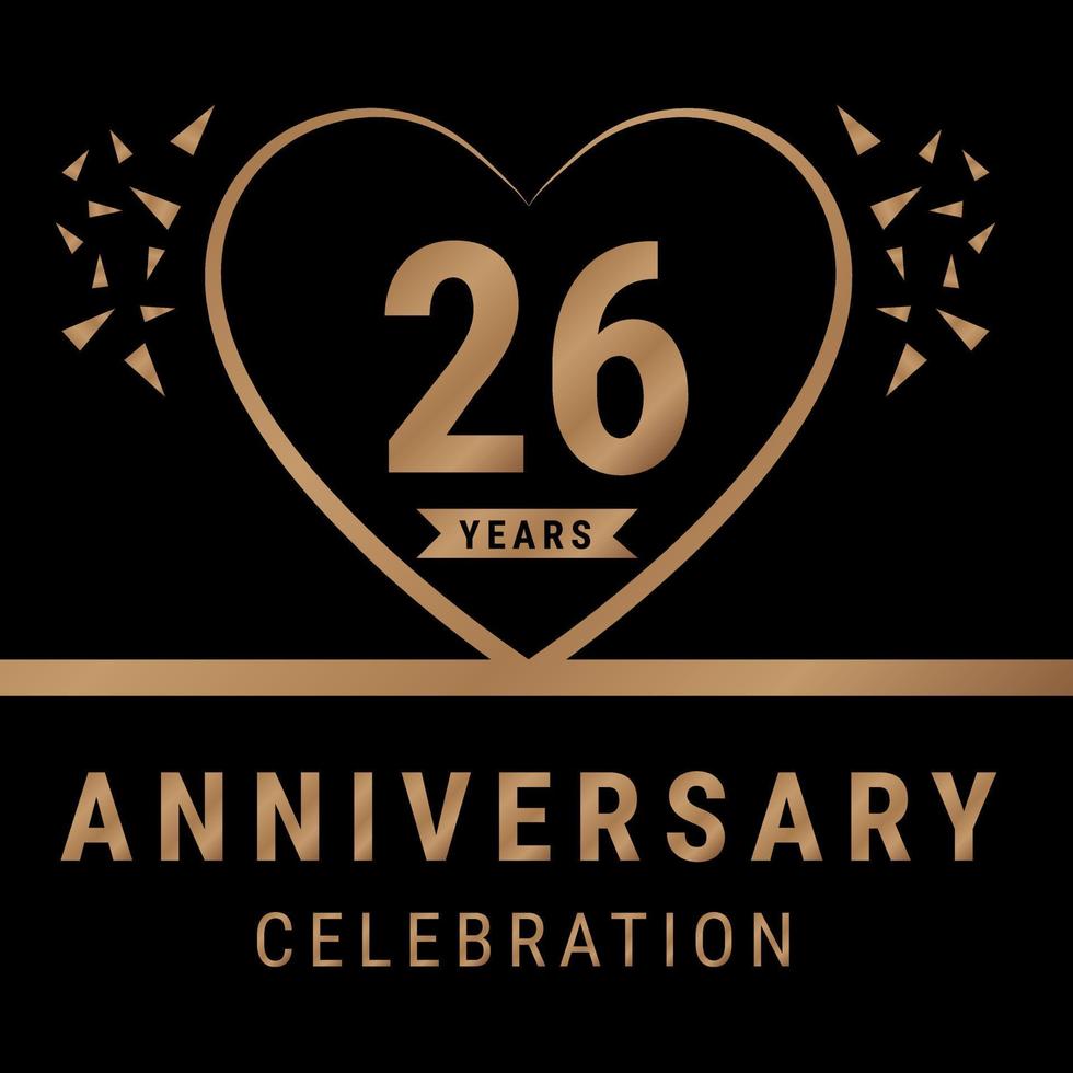 26 anni anniversario celebrazione logotipo. anniversario logo con d'oro colore isolato su nero sfondo, vettore design per celebrazione, invito carta, e saluto carta. eps10 vettore illustrazione