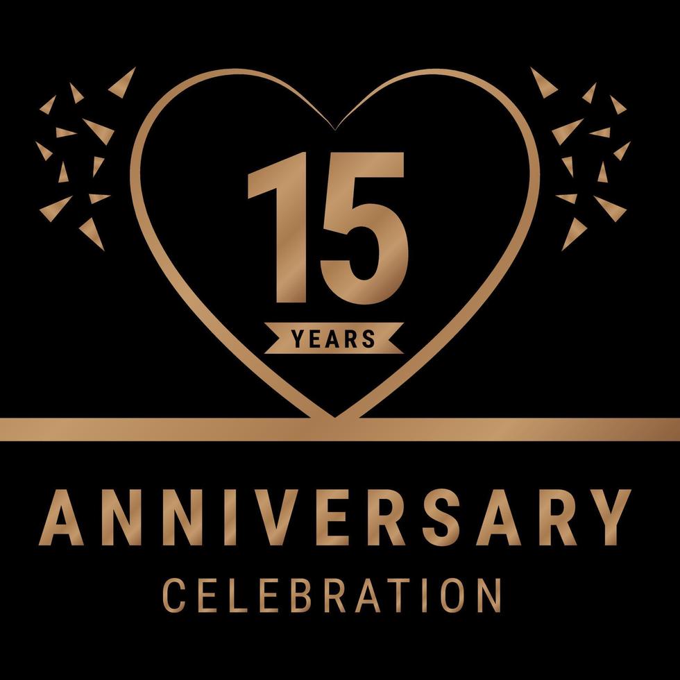 15 anni anniversario celebrazione logotipo. anniversario logo con d'oro colore isolato su nero sfondo, vettore design per celebrazione, invito carta, e saluto carta. eps10 vettore illustrazione