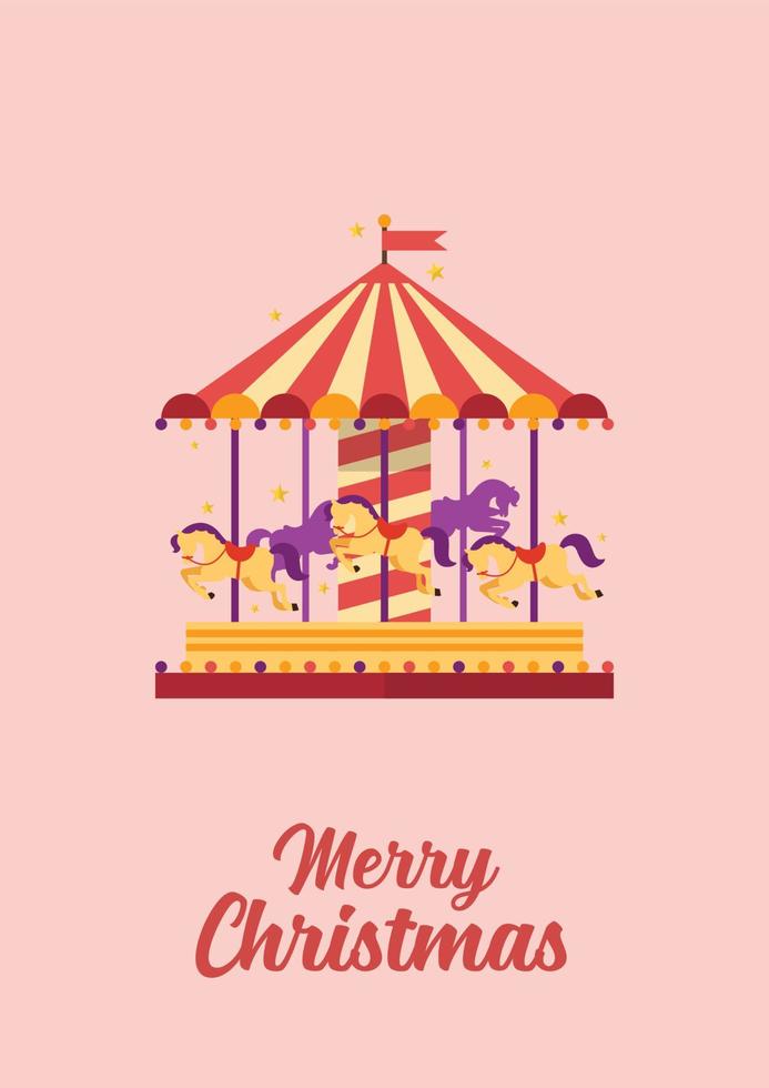 allegro Natale saluto carta colorato giostra con cavalli vettore