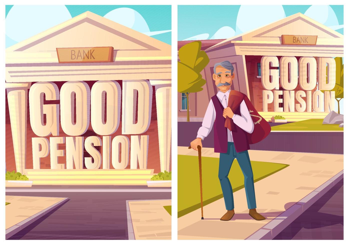 bene pensione, fondo risparmi capitale cartone animato manifesti vettore
