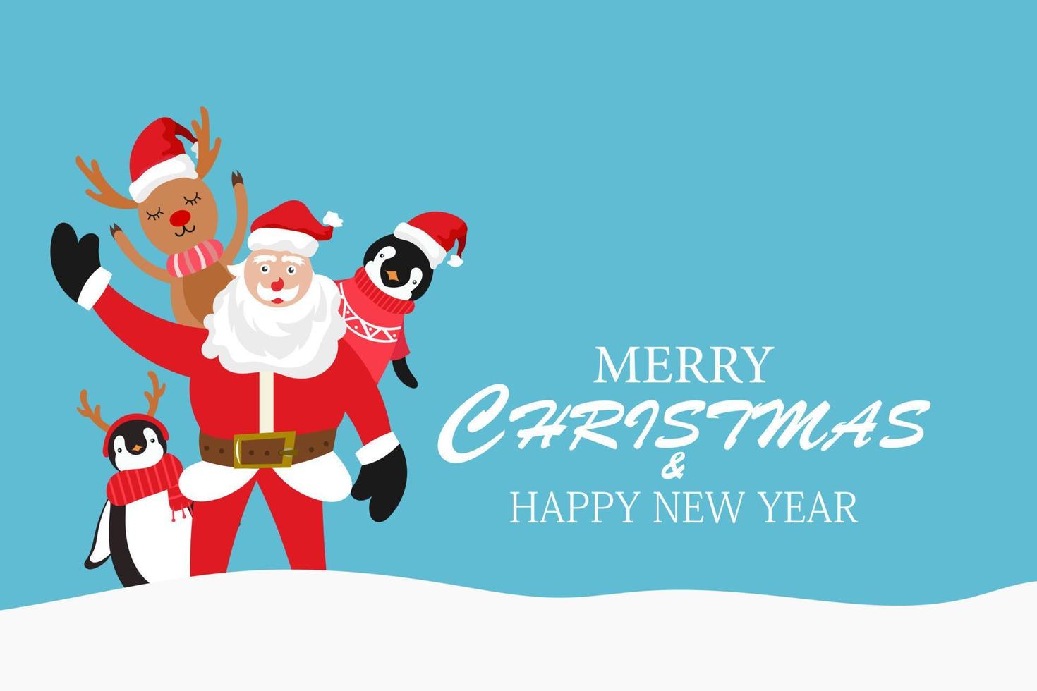 allegro Natale e contento nuovo anno con carino Santa Claus e , pupazzo di neve ,pinguino cartone animato personaggio vettore. vettore