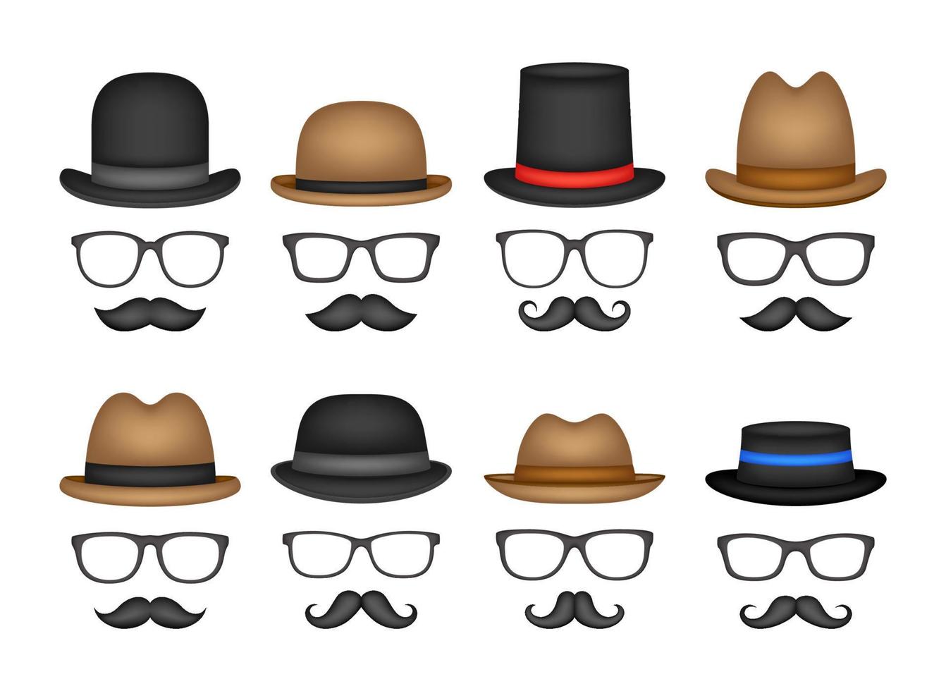 baffi, cappello e occhiali isolati su sfondo bianco vettore