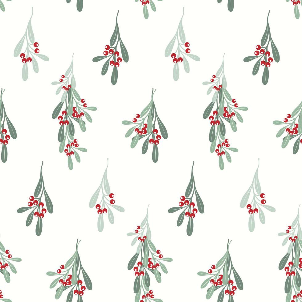 senza soluzione di continuità modello di Natale vischio rami, le foglie e rosso frutti di bosco. vacanza illustrazione su isolato sfondo per Natale decorazione e celebrazione di inverno, Natale o nuovo anno. vettore