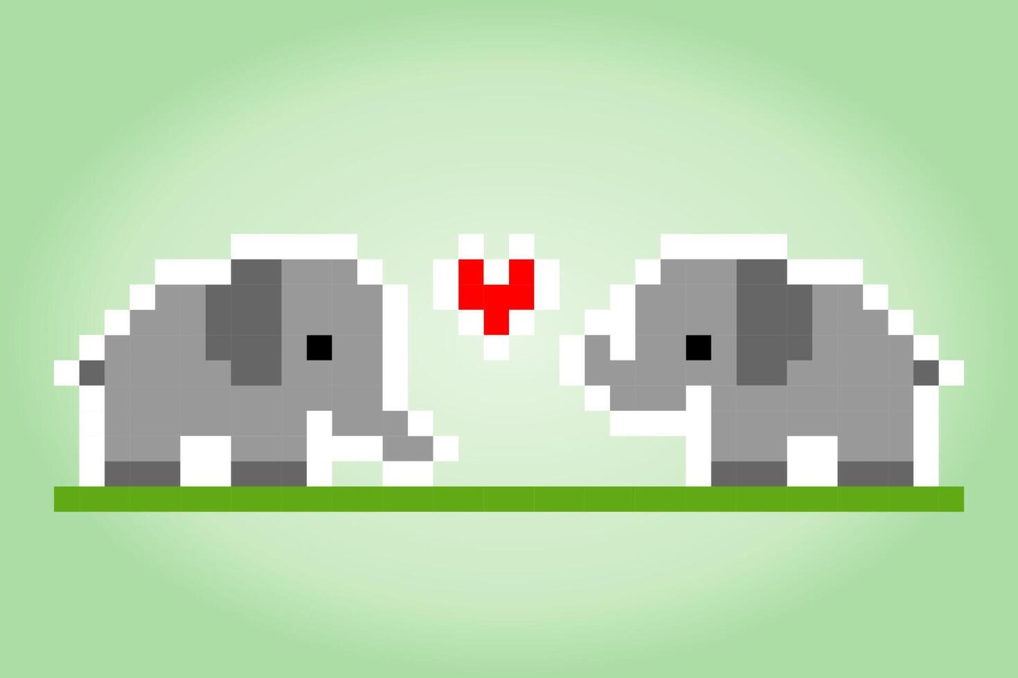 Elefante di pixel a 8 bit. animali per le risorse di gioco nelle illustrazioni vettoriali. vettore