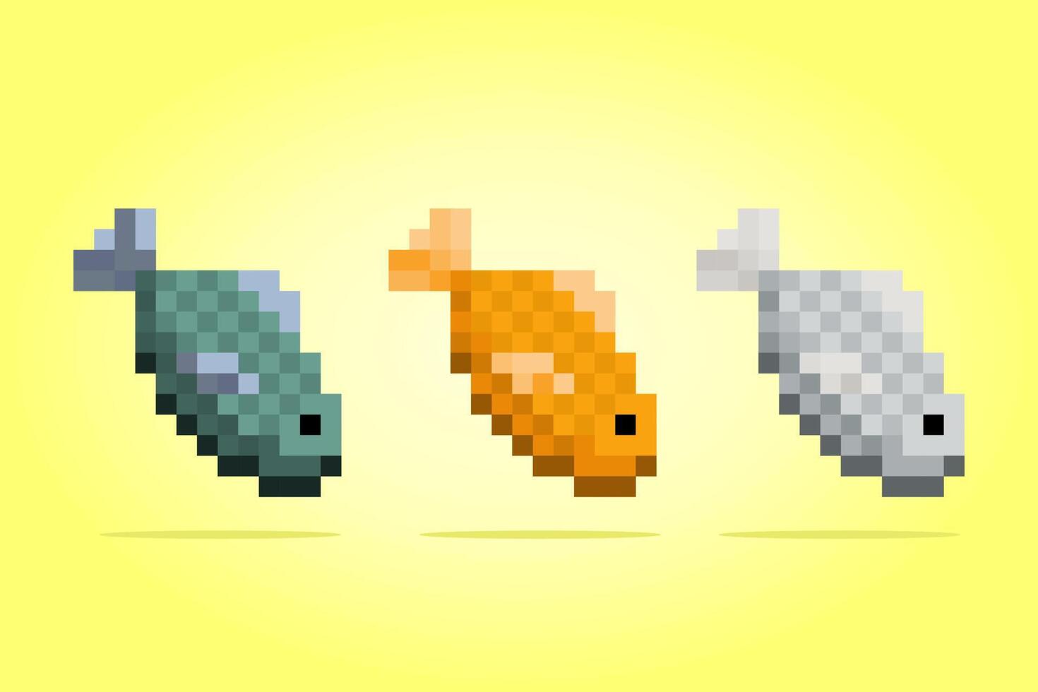 Immagine di pesce con pixel a 8 bit. gioco di risorse sull'illustrazione vettoriale. vettore