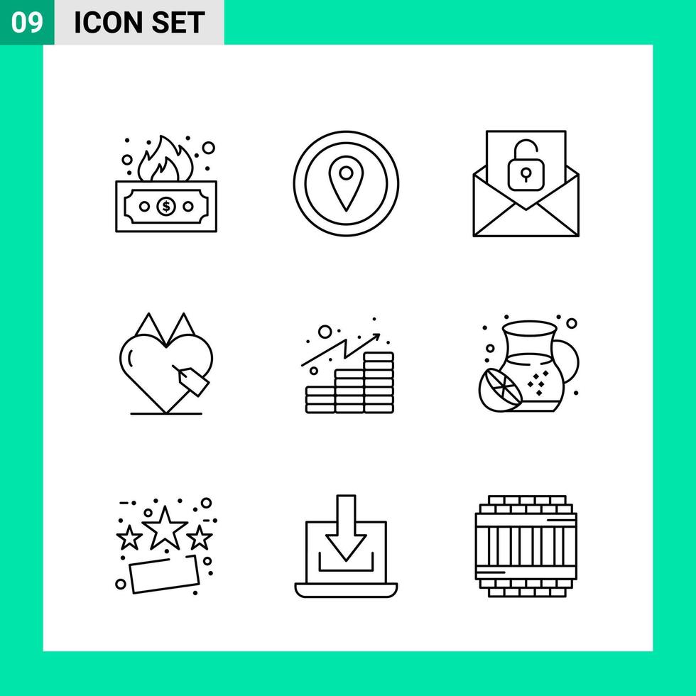 imballare di 9 linea stile icona impostato schema simboli per Stampa creativo segni isolato su bianca sfondo 9 icona impostato creativo nero icona vettore sfondo
