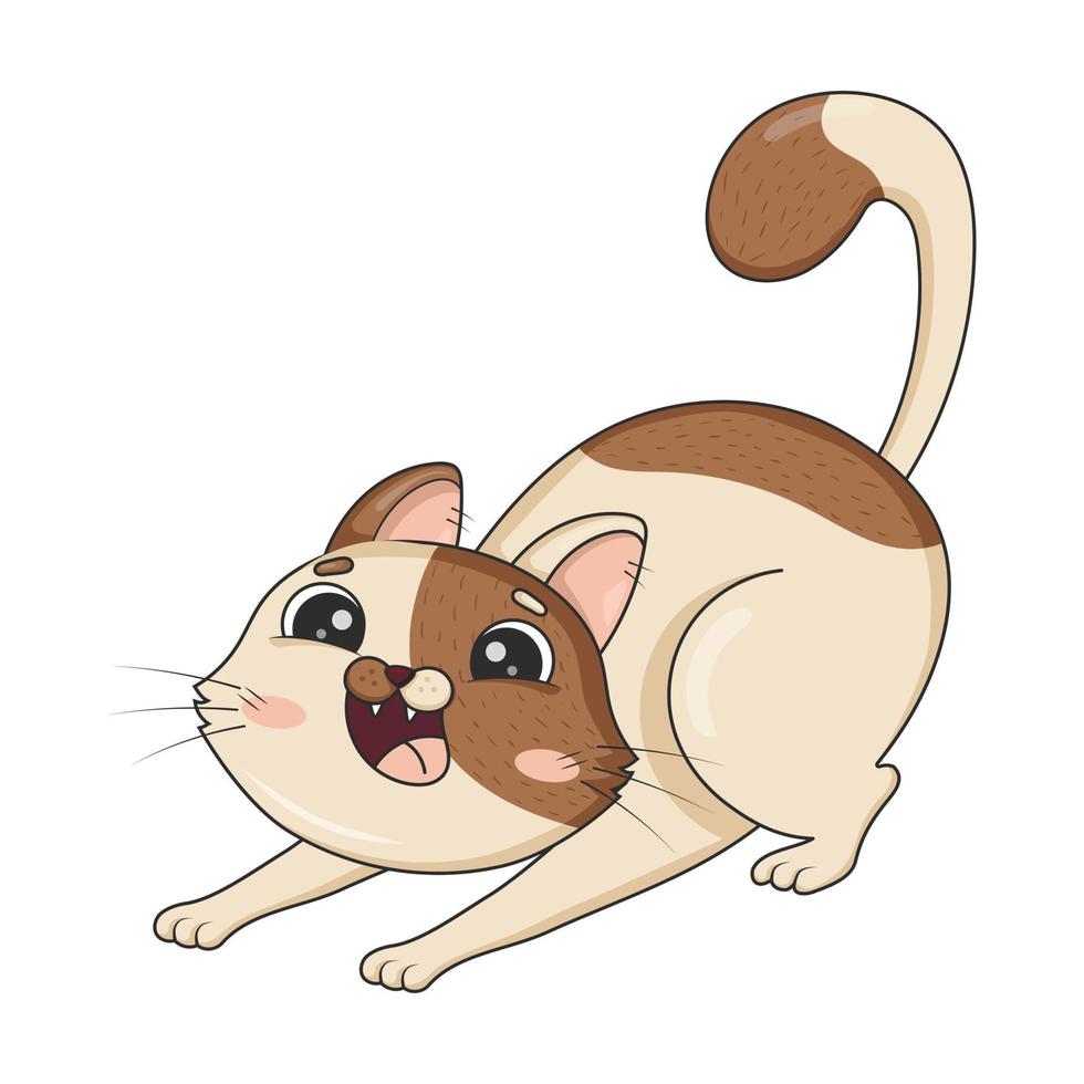 disegnato carino gatto divertente arcuato vuole per attacco cacce isolato su bianca sfondo vettore