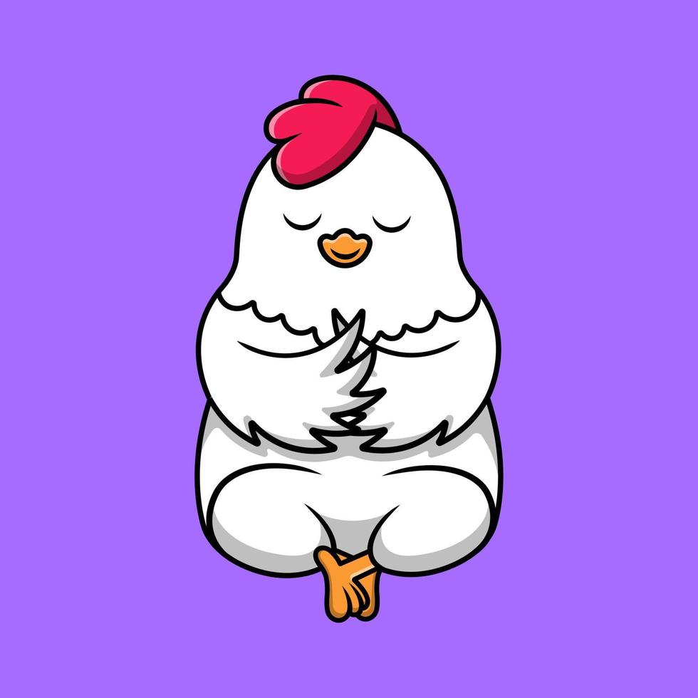 carino pollo meditazione yoga cartone animato vettore icone illustrazione. piatto cartone animato concetto. adatto per qualunque creativo progetto.