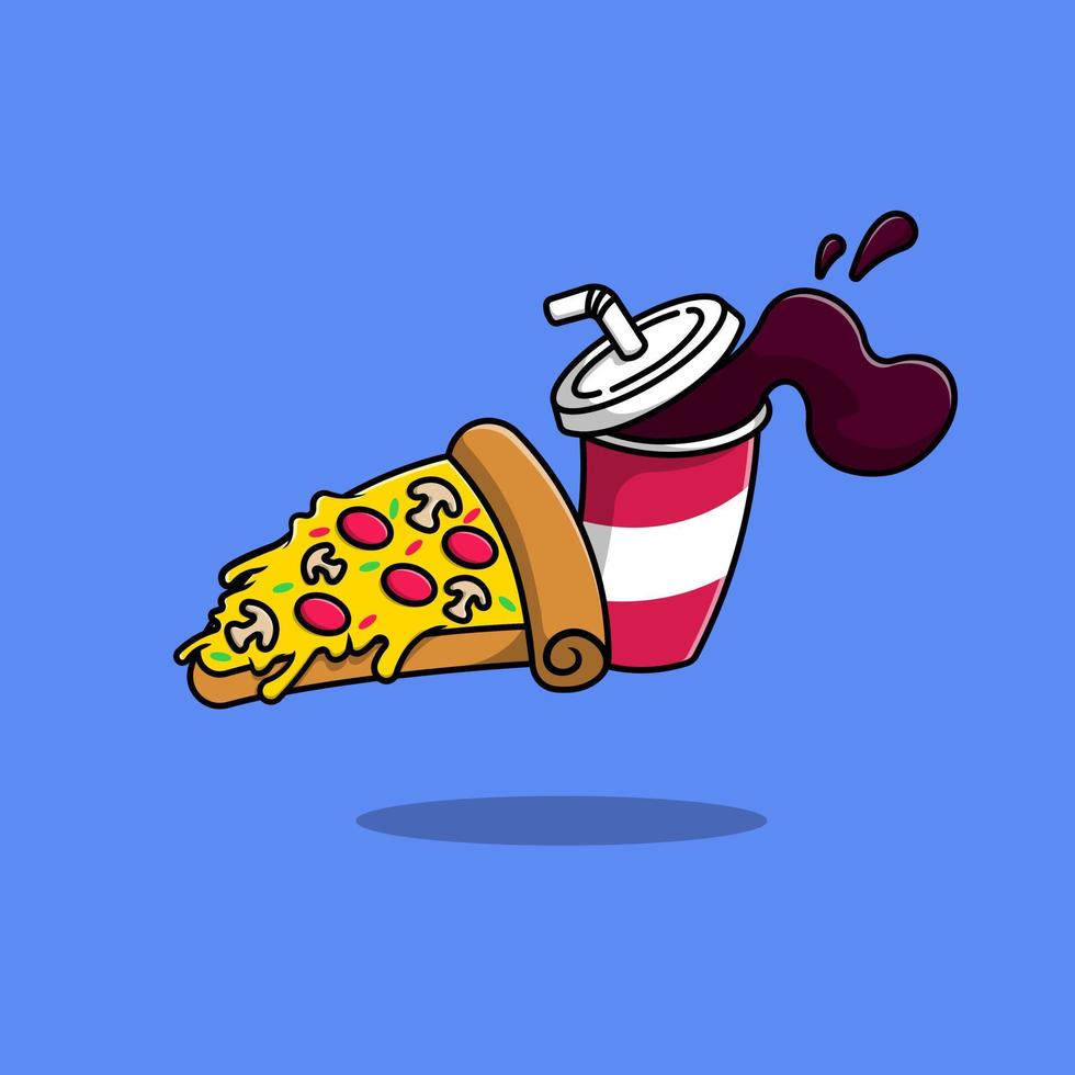 Pizza e bibita cartone animato vettore icone illustrazione. piatto cartone animato concetto. adatto per qualunque creativo progetto.
