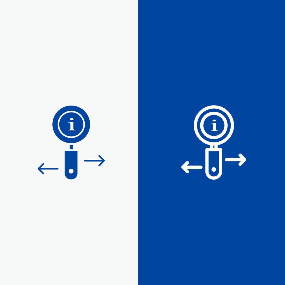 Informazioni informazione Ingrandisci ricerca linea e glifo solido icona blu bandiera linea e glifo solido icona blu bandiera vettore