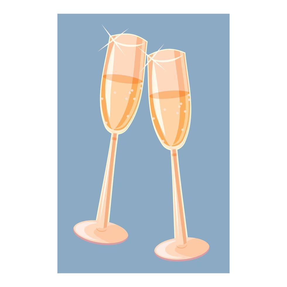 Due Champagne bicchieri icona, cartone animato stile vettore