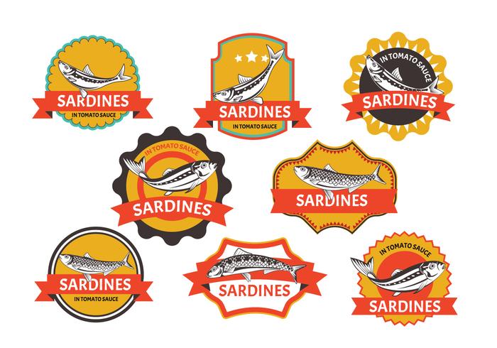 Set di etichette di sardine vettore