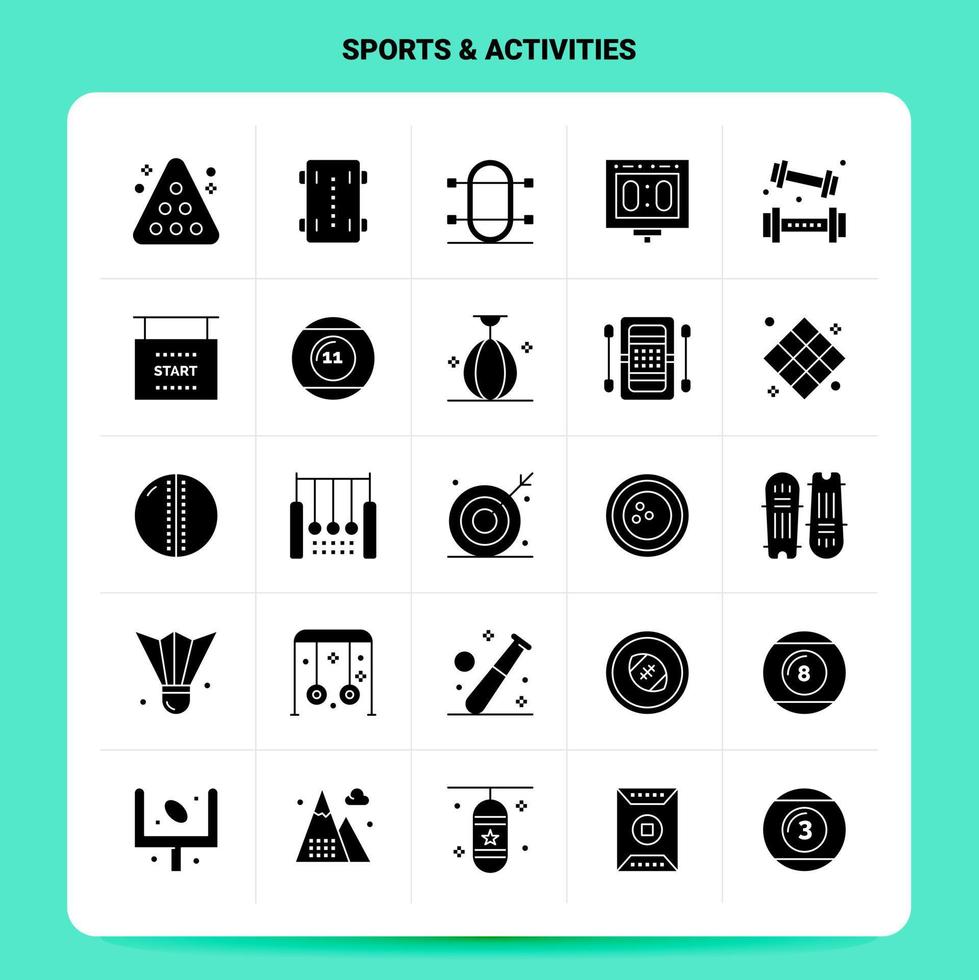 solido 25 gli sport attività icona impostato vettore glifo stile design nero icone impostato ragnatela e mobile attività commerciale idee design vettore illustrazione