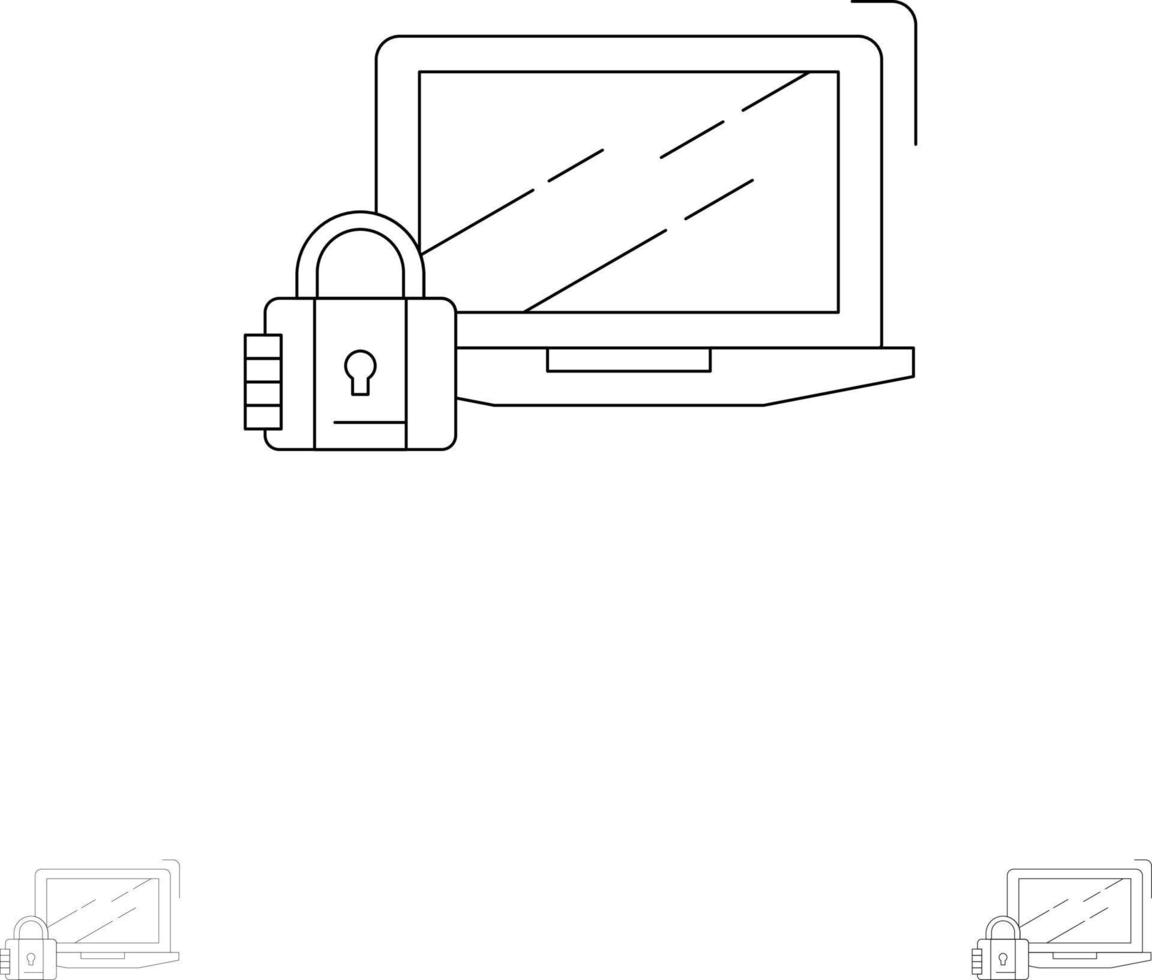 computer lucchetto sicurezza serratura accesso grassetto e magro nero linea icona impostato vettore