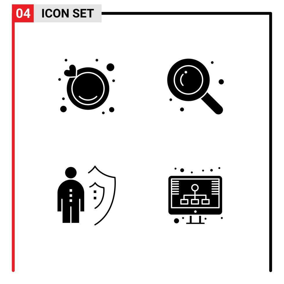 universale icona simboli gruppo di 4 moderno solido glifi di Fidanzamento persona investigatore assicurazione diagramma modificabile vettore design elementi