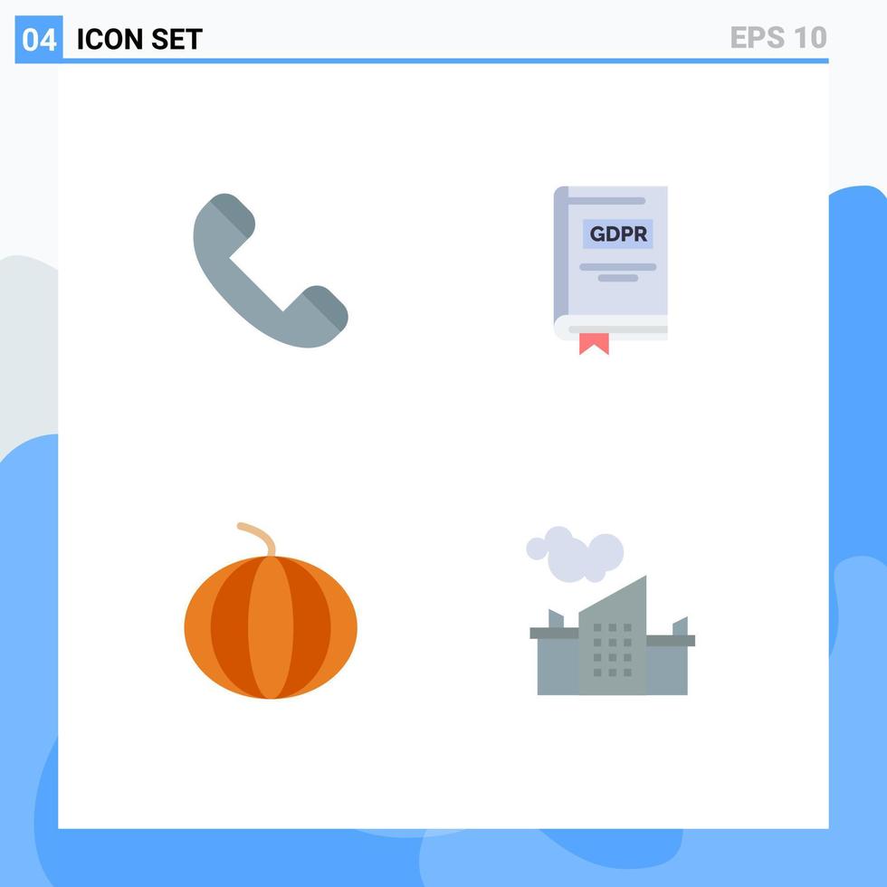 4 piatto icona concetto per siti web mobile e applicazioni chiamata frutta telefono GDPR fabbrica modificabile vettore design elementi