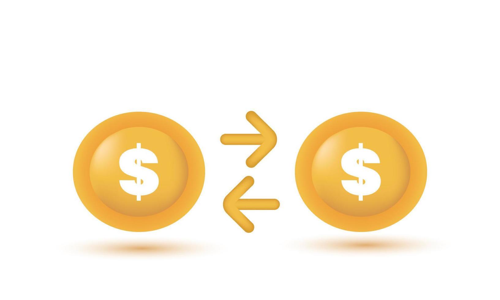 illustrazione icona 3d giallo costo dollaro freccia giù economia bianca sfondo vettore