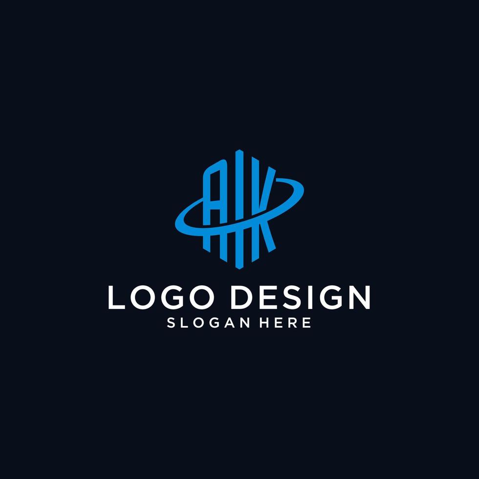 ak iniziale monogramma logo con esagonale forma e swoosh design vettore
