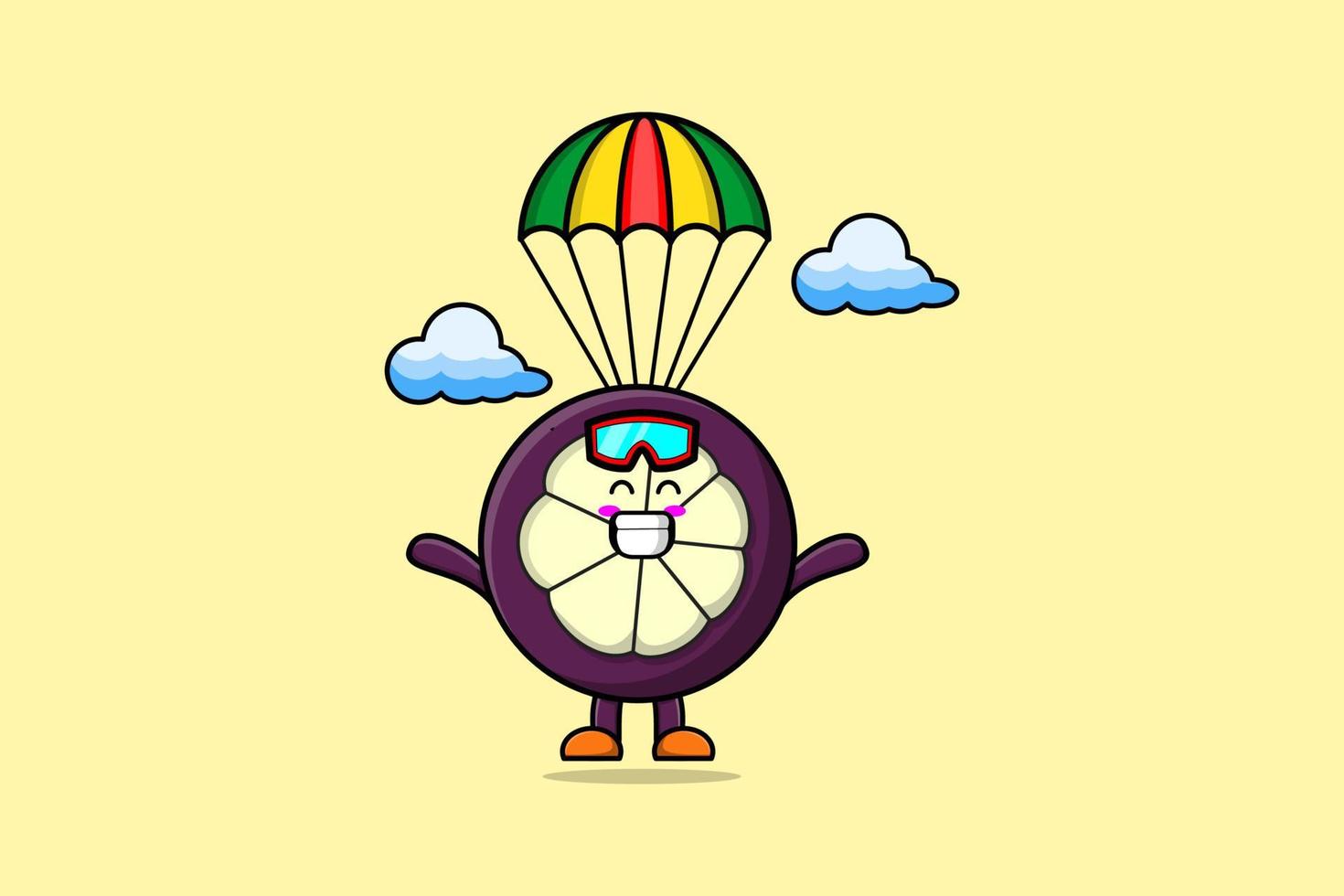 carino cartone animato mangostano paracadutismo con paracadute vettore