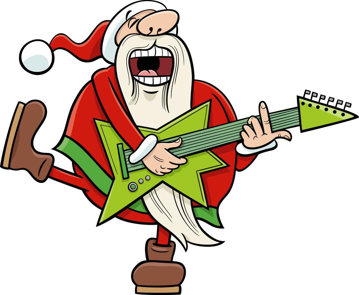 cartone animato Santa Claus giocando elettrico chitarra su Natale tempo vettore