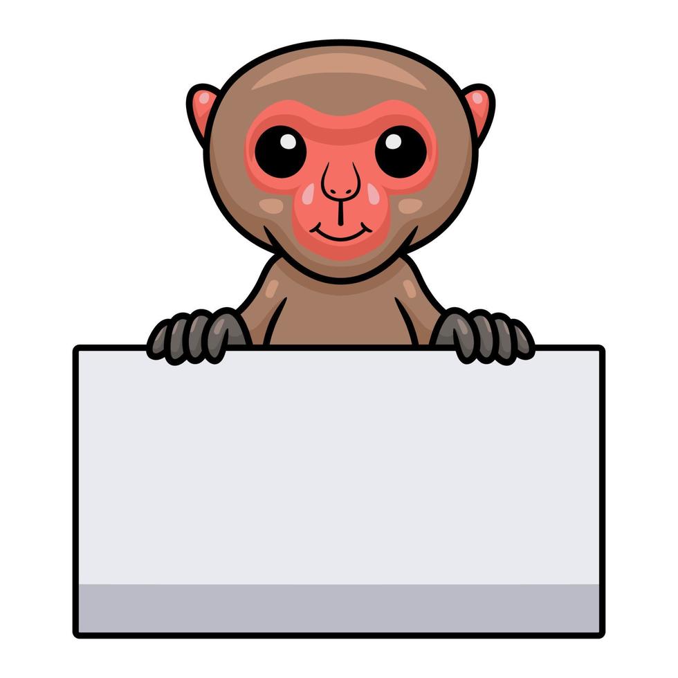 carino poco giapponese macaco cartone animato Tenere vuoto cartello vettore