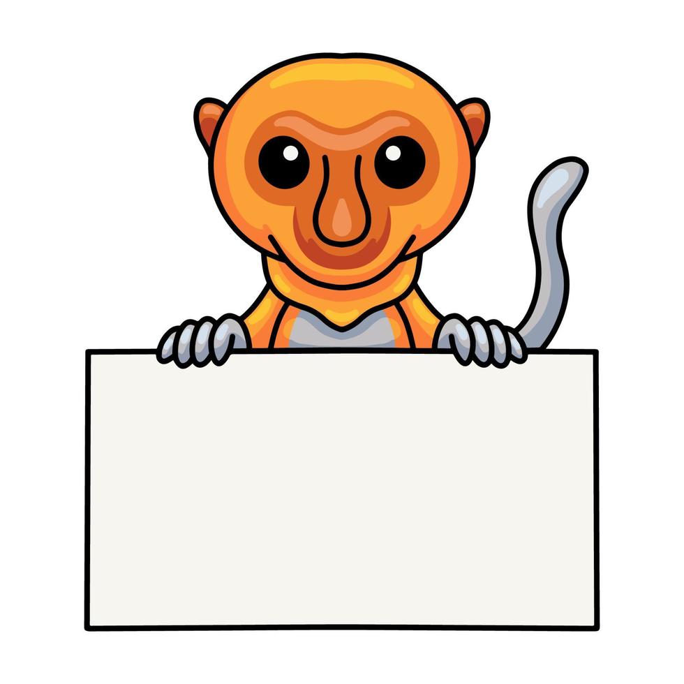 carino poco proboscide scimmia cartone animato Tenere vuoto cartello vettore