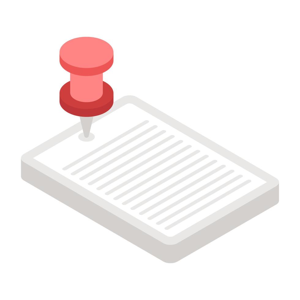 concettuale isometrico design icona di puntina da disegno documento vettore