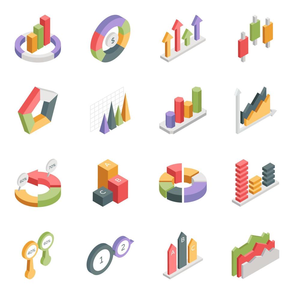 imballare di grafici isometrico icone vettore