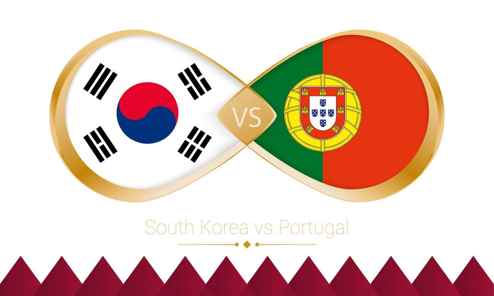 Sud Corea contro Portogallo d'oro icona per calcio 2022 incontro. vettore