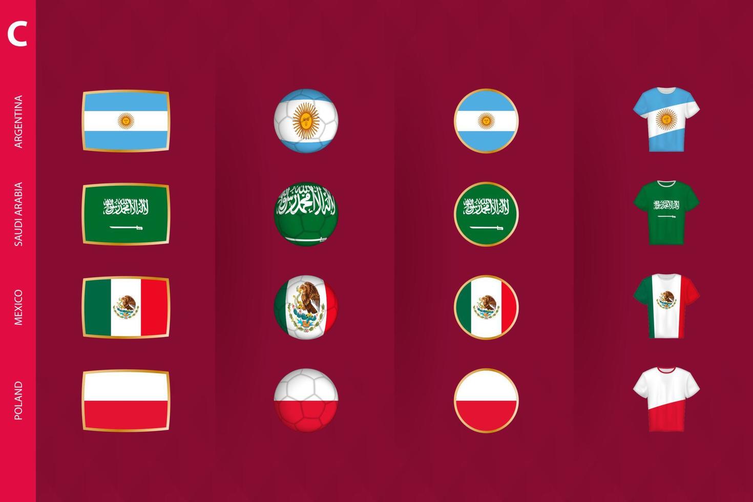 collezione di bandiere di gruppo c calcio torneo, un' impostato di vettore icone.