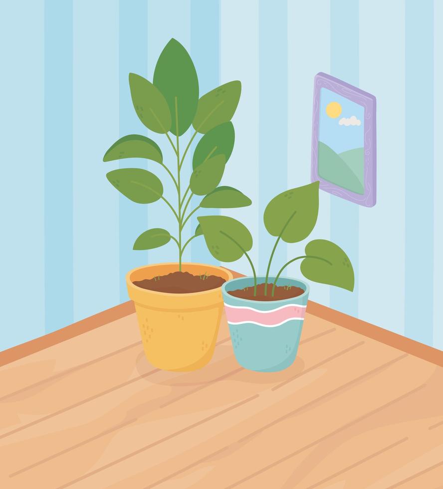 piante in vaso nell'angolo di un interno di casa vettore