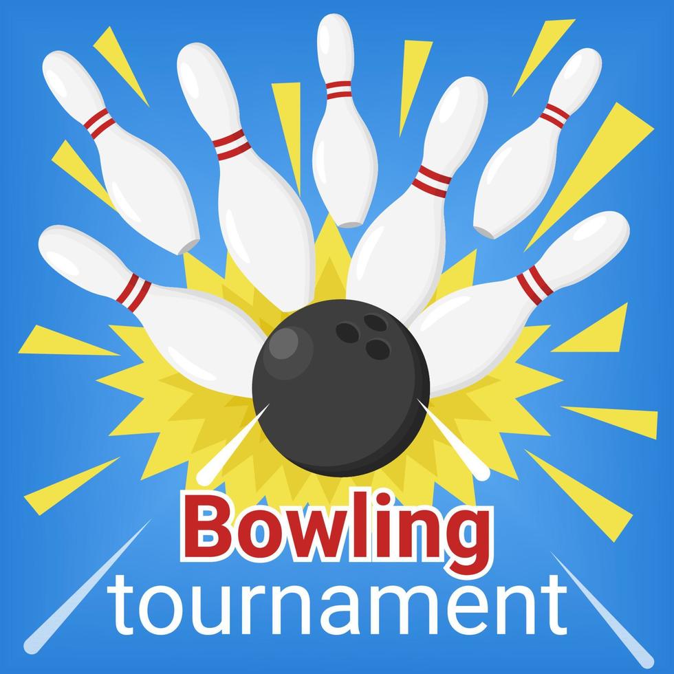 bowling torneo vettore striscione. bowling palla colpire il birilli. sciopero illustrazione