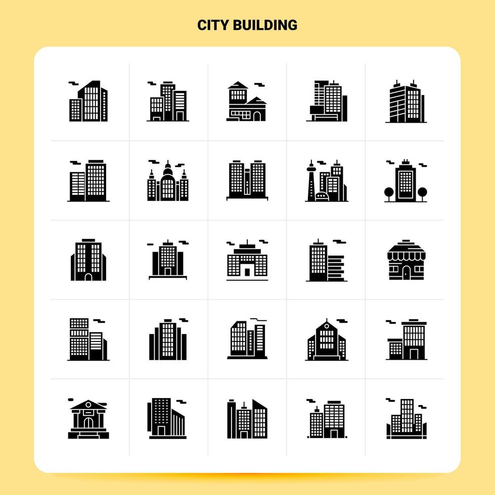 solido 25 città edificio icona impostato vettore glifo stile design nero icone impostato ragnatela e mobile attività commerciale idee design vettore illustrazione