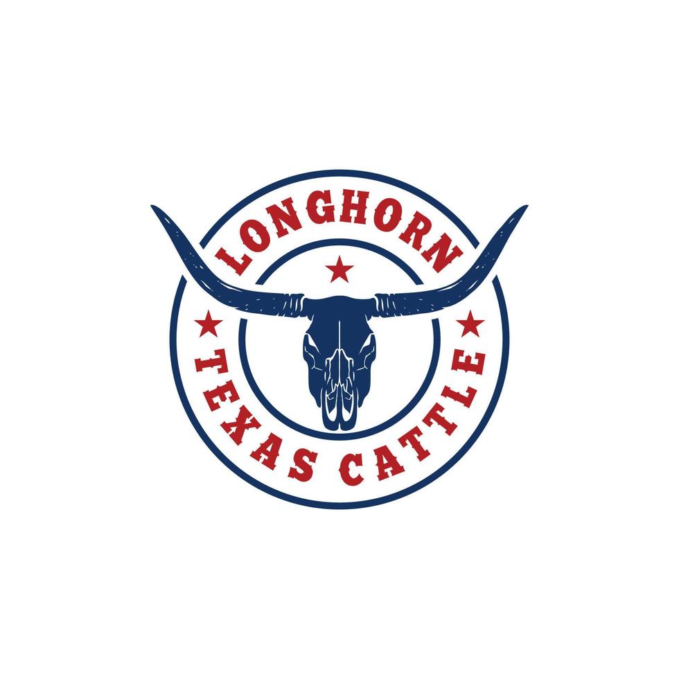 texas longhorn cow, country western bull bovini etichetta vintage logo design per fattoria di campagna di famiglia vettore