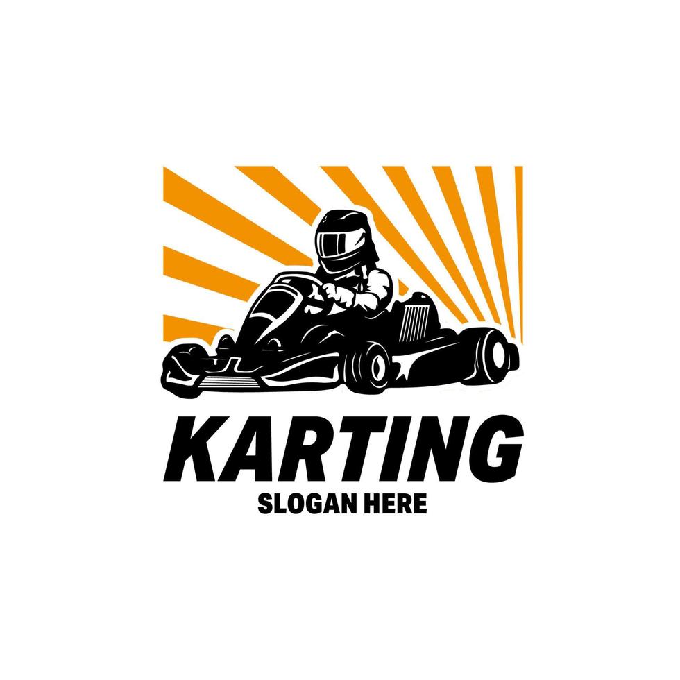 kart da corsa emblemi logo vettore illustrazione. kart corridore con casco logo design modello