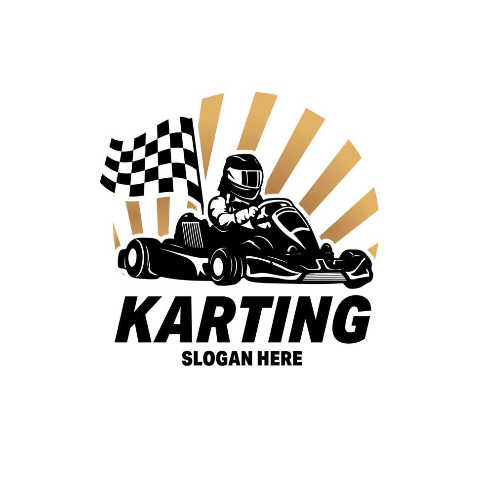 kart da corsa emblemi logo vettore illustrazione. kart corridore con casco logo design modello