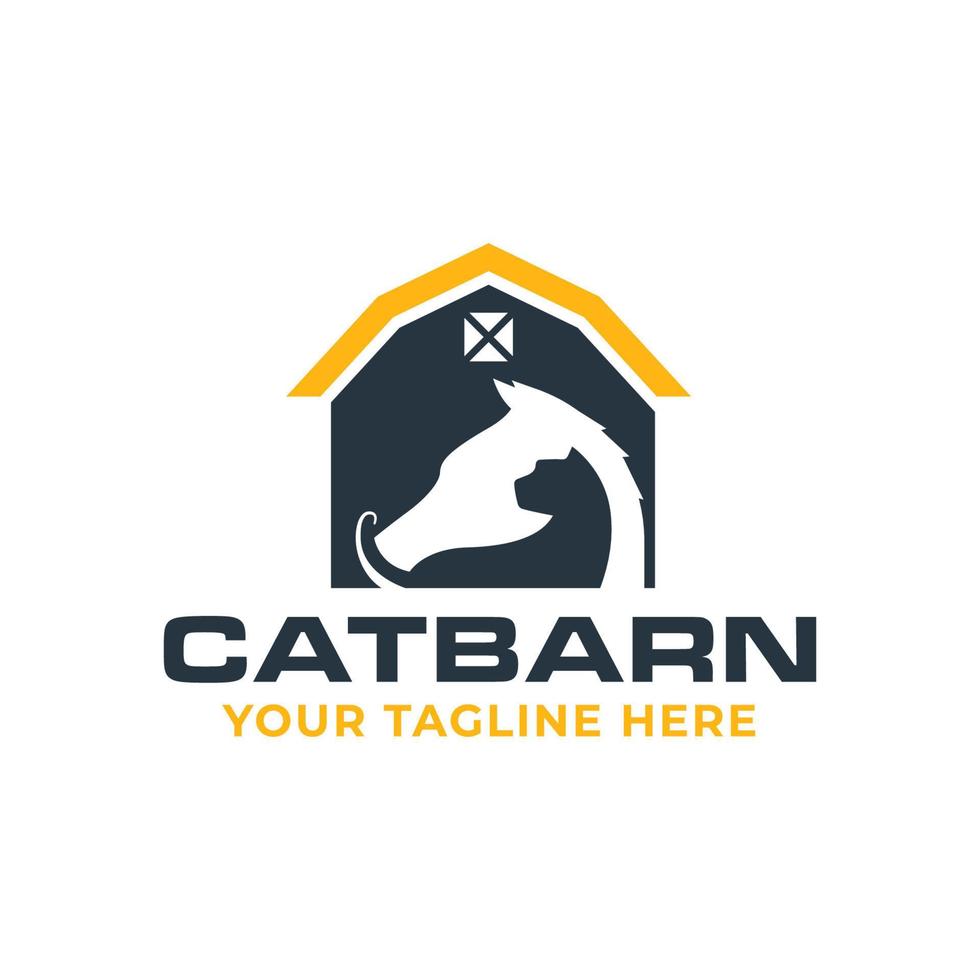 gatto e cavallo fienile logo design modello vettore