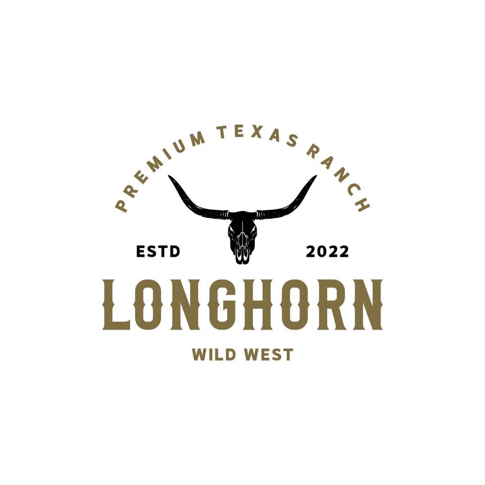 texas longhorn cow, country western bull bovini etichetta vintage logo design per fattoria di campagna di famiglia vettore